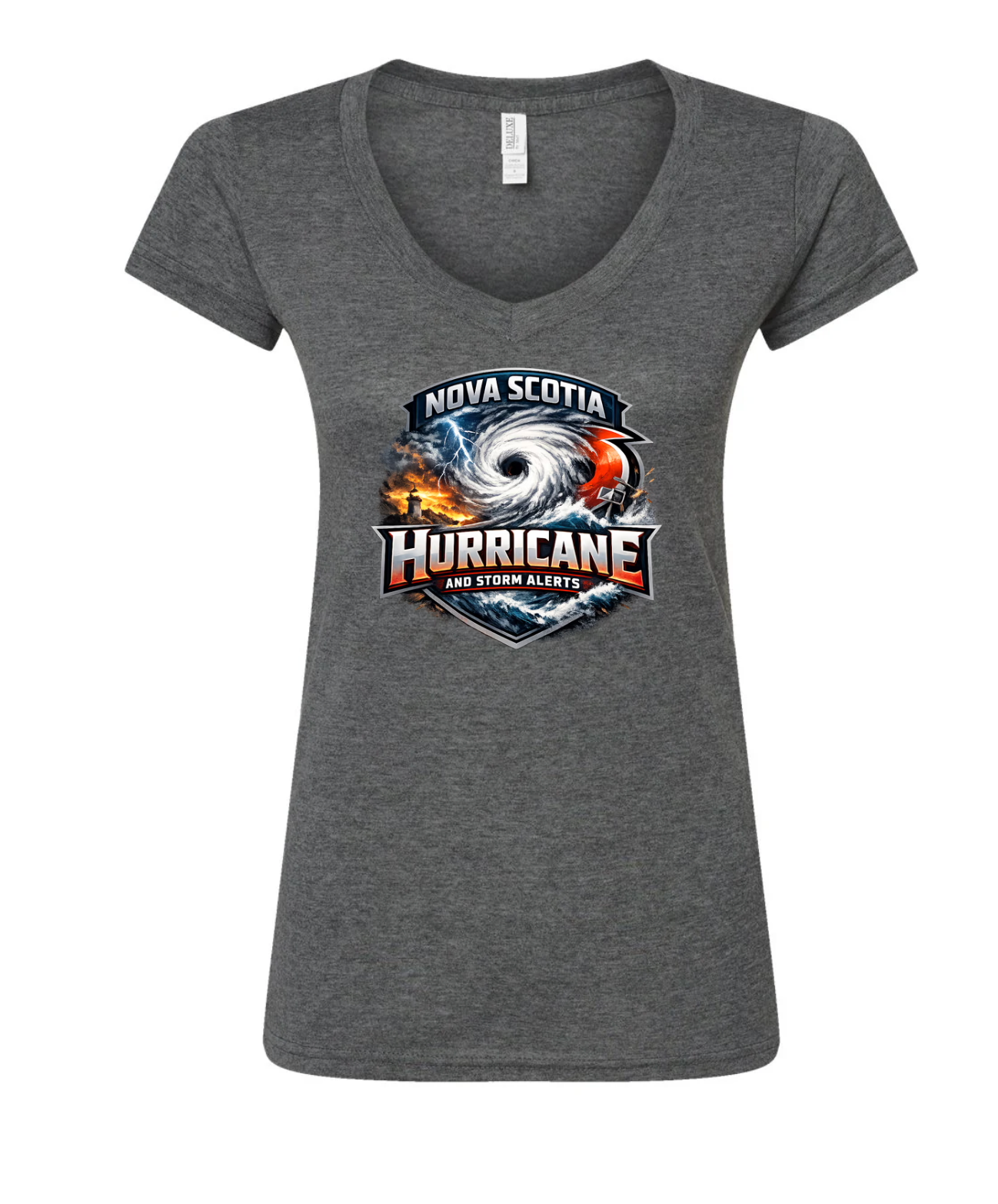 Nova Scotia Hurricane and Storm Alerts Storm Chaser Women's Deluxe Blend V-Neck T-Shirt