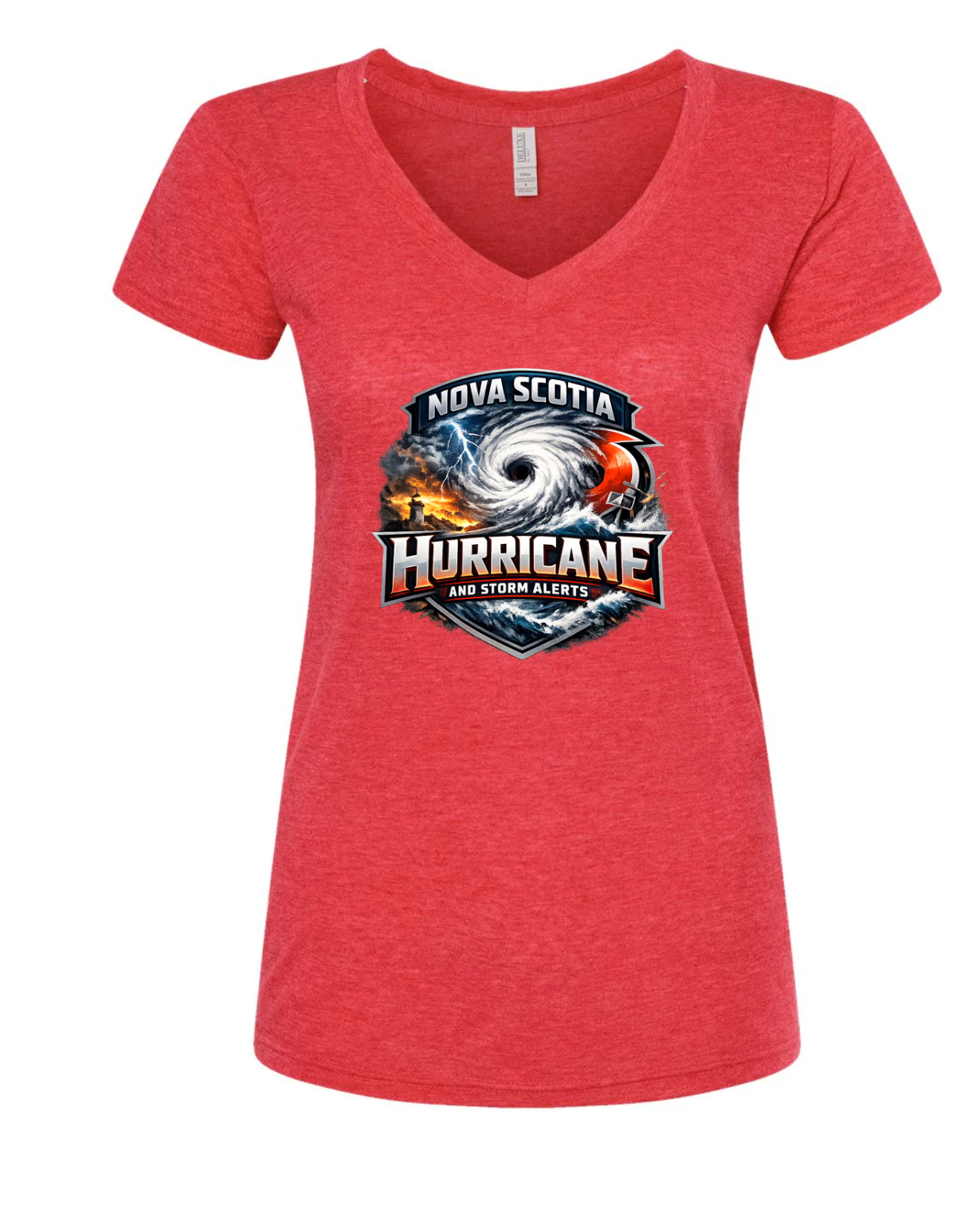 Nova Scotia Hurricane and Storm Alerts Storm Chaser Women's Deluxe Blend V-Neck T-Shirt