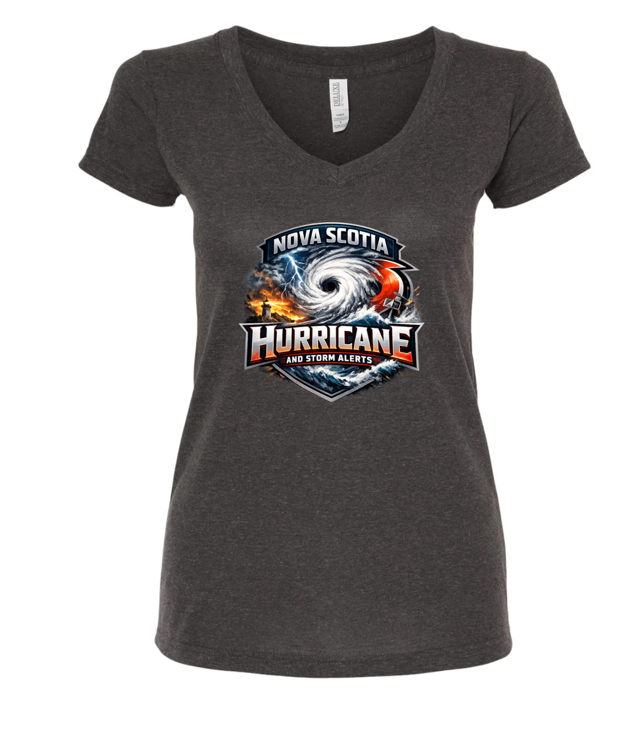 Nova Scotia Hurricane and Storm Alerts Storm Chaser Women's Deluxe Blend V-Neck T-Shirt